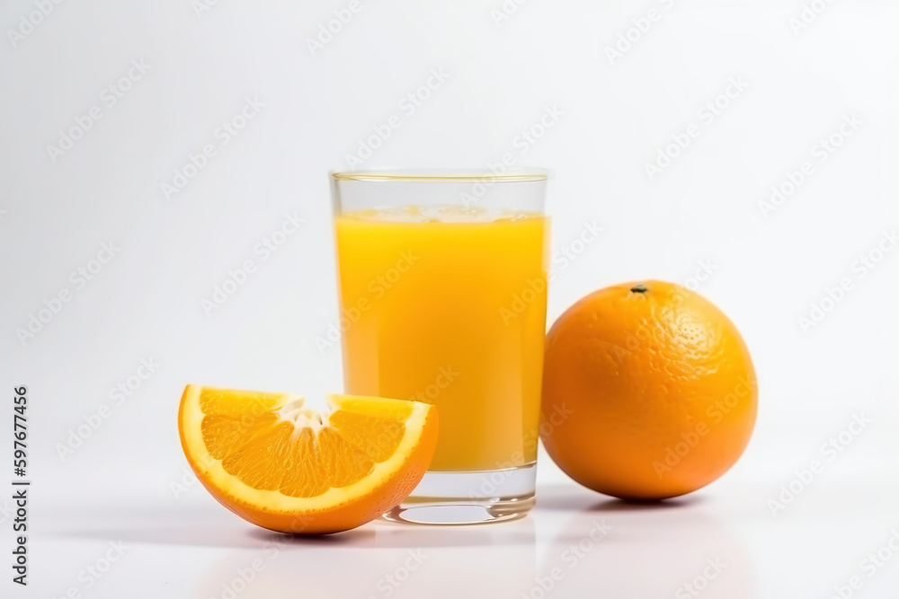 Glass of orange juice and orange, Healthy juice, Generative AI Glass of orange juice and orange, Healthy juice, Generative AI