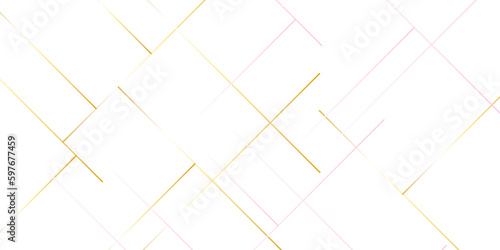 Abstract geometric random chaotic lines with many squares and triangles shape on white background. Stape gold line and white background.