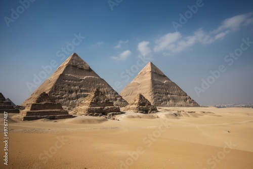 Egyptian Pyramids in Egypt, Stunning Scenic Landscape Wallpaper, Generative AI