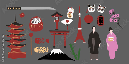 japanese culture set isolated background. eps 10