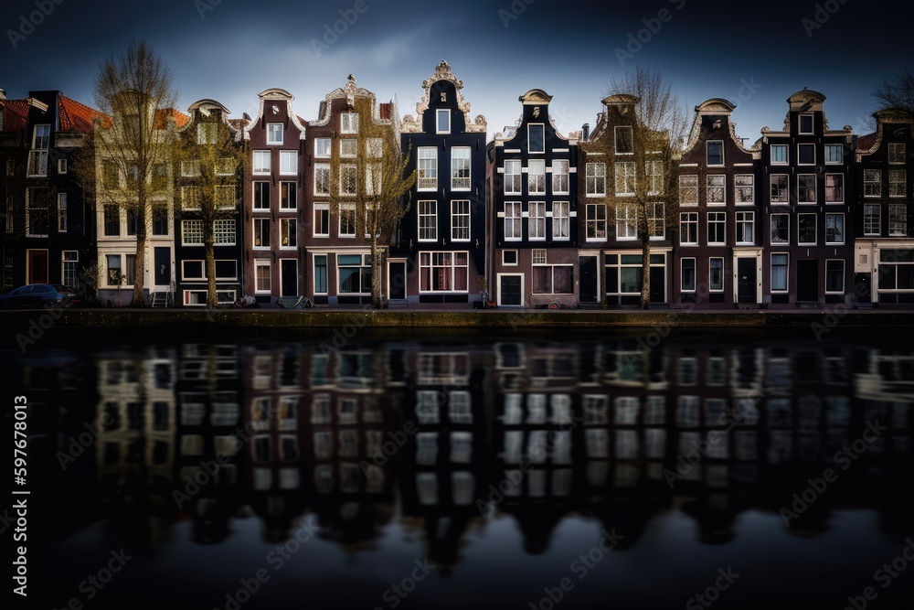 The Amsterdam Canal Houses, Stunning Scenic Landscape Wallpaper, Generative AI