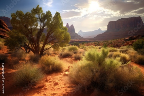 Arches National Park, Moab Utah in Western United States, Stunning Scenic Landscape Wallpaper, Generative AI photo