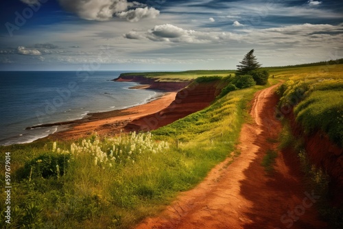 Prince Edward Island Canada, Coastal View, Stunning Scenic Landscape Wallpaper, Generative AI photo