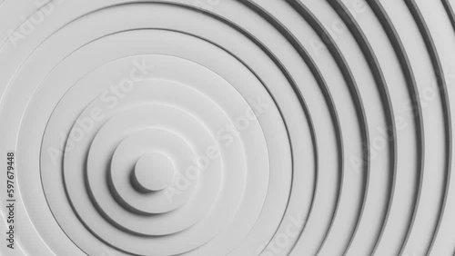 3D White Circles Pattern Seamless Loop. Ripple Effect. Abstract Background. 4K