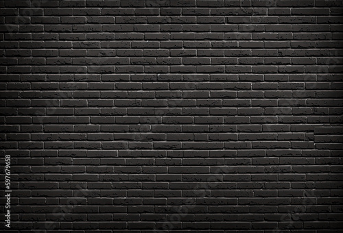 black brick wall. Abstract Black brick wall texture for pattern background. Rough black brick wall texture background. Generative AI