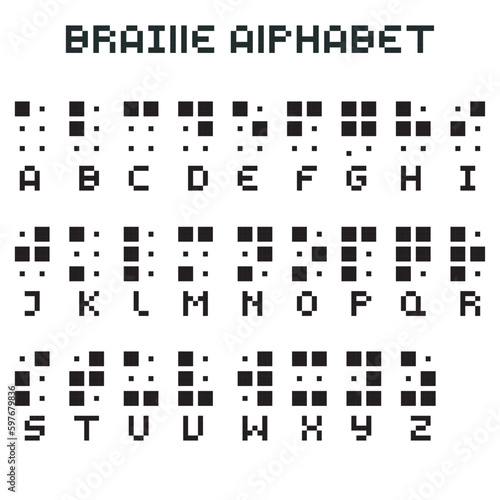 Braille alphabet, pixel art illustration