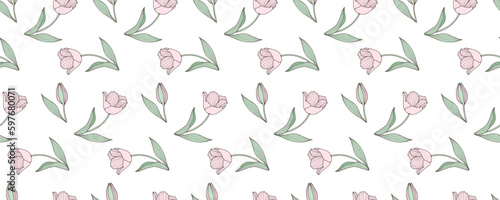 Vector floral seamless pattern with pale pink tulips. Pattern for textiles, wrapping paper, covers, backgrounds, wallpapers