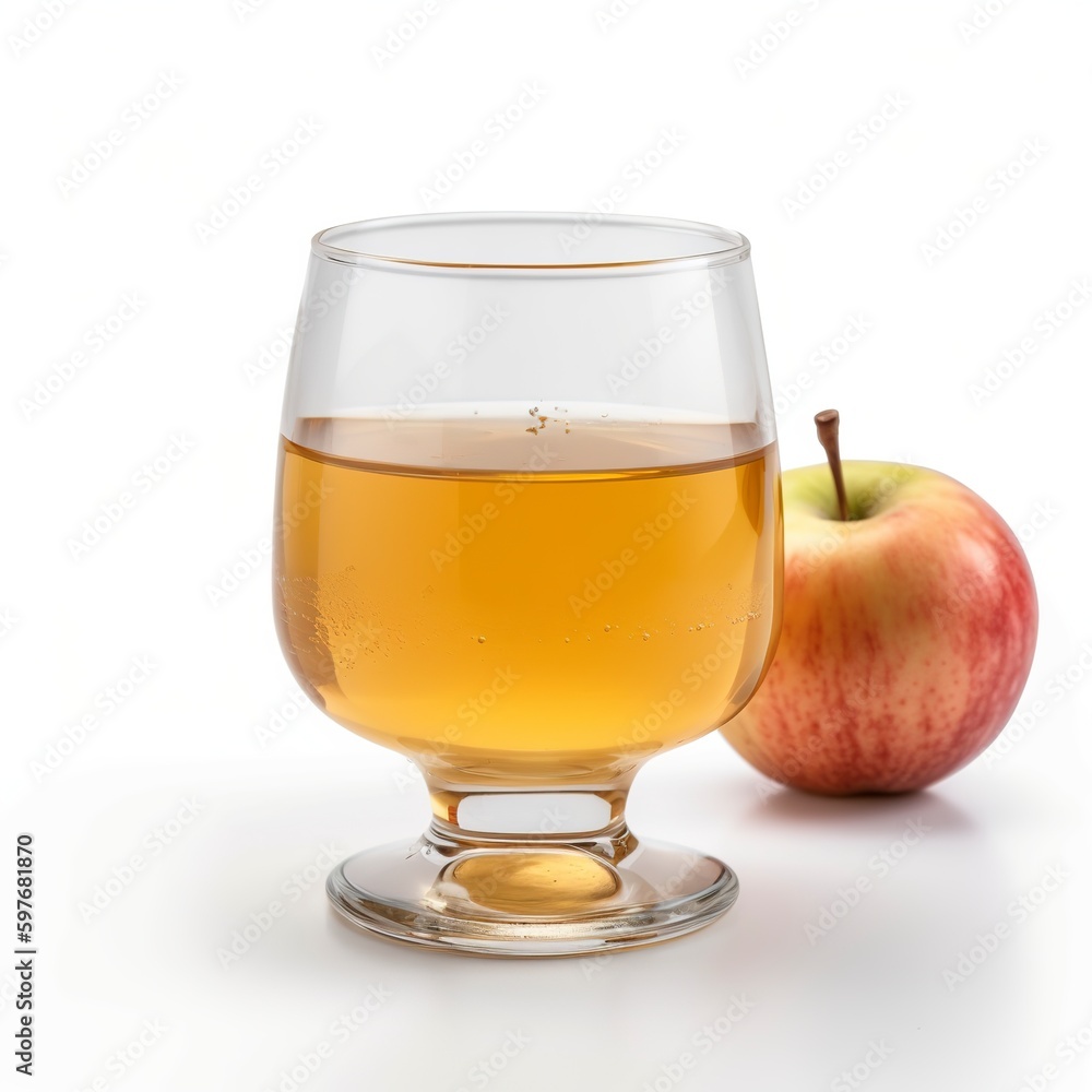 Glass of apple cider on a white background. Generative AI. Glass of apple cider on a white background. Generative AI.