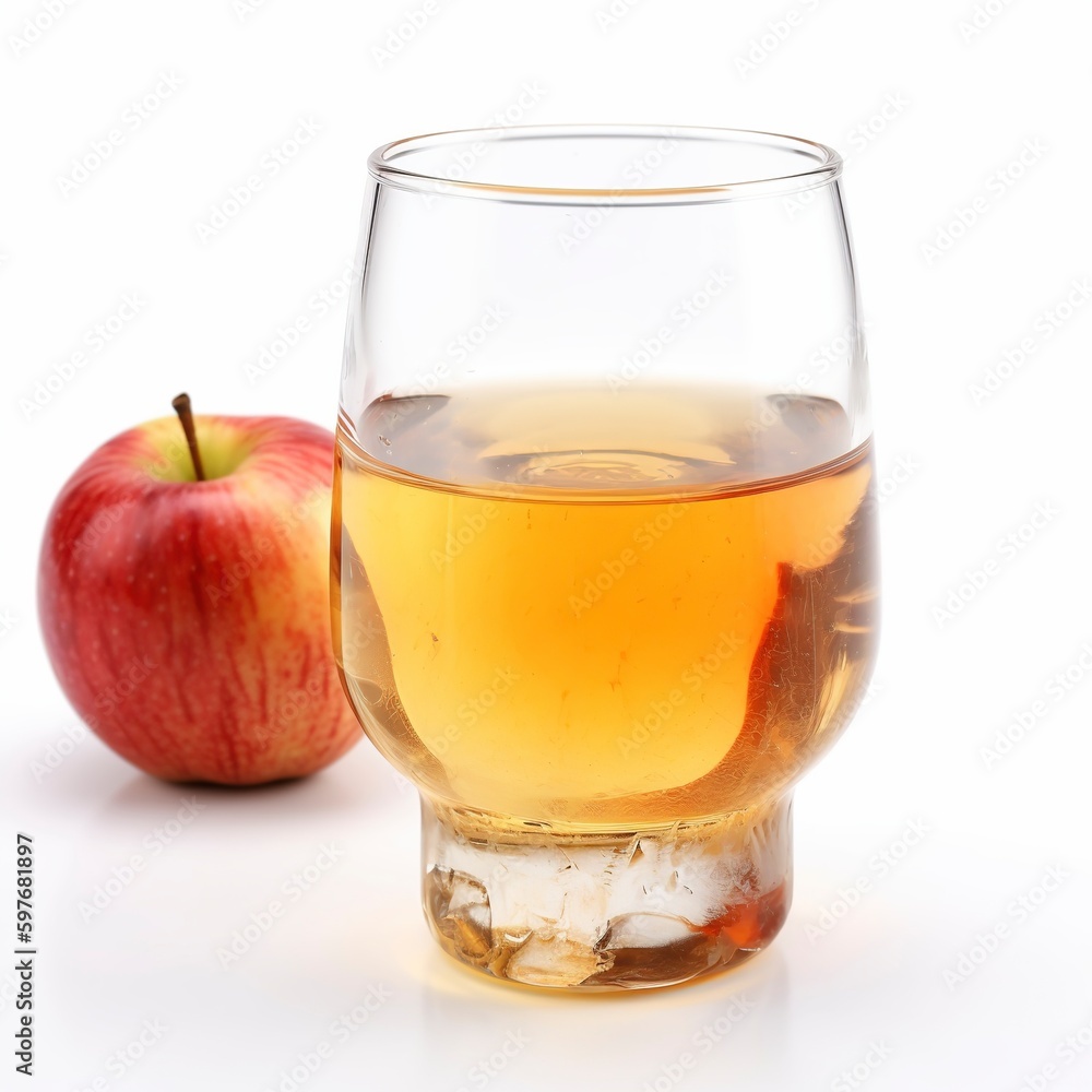 Glass of apple cider on a white background. Generative AI. Glass of apple cider on a white background. Generative AI.