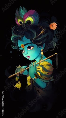 Little  Krishna Painting.Generative  Al  high quality photo