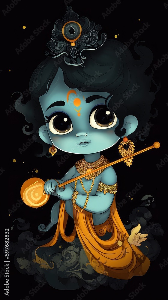 Little Krishna Painting. Generative Al high quality Little Krishna Painting. Generative Al high quality