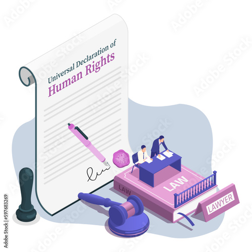 illustration of Universal declaration of human rights. Law firm and legal services concept