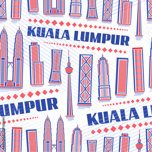 Canvas Print Vector Kuala Lumpur Seamless Pattern, repeating background with illustration of