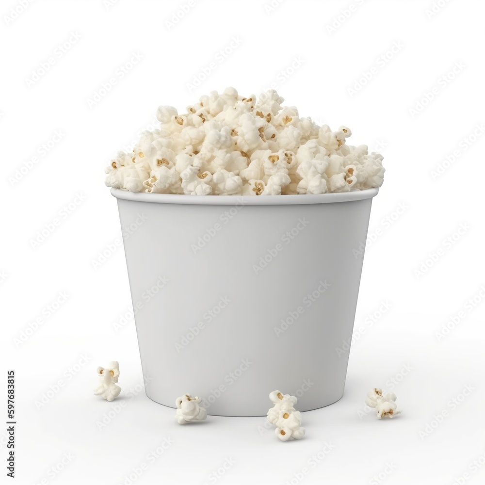 empty mockup of a white popcorn bucket, Generative AI. empty mockup of a white popcorn bucket, Generative AI.
