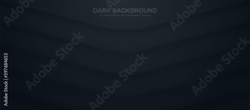 Minimal Black Abstract Vector Panoramic Background with Layered Blurred Lines. Dark Grey Dynamic Structure Cyber Security Concept 3D Illustration. High Technology And Digital Business Wide Abstraction