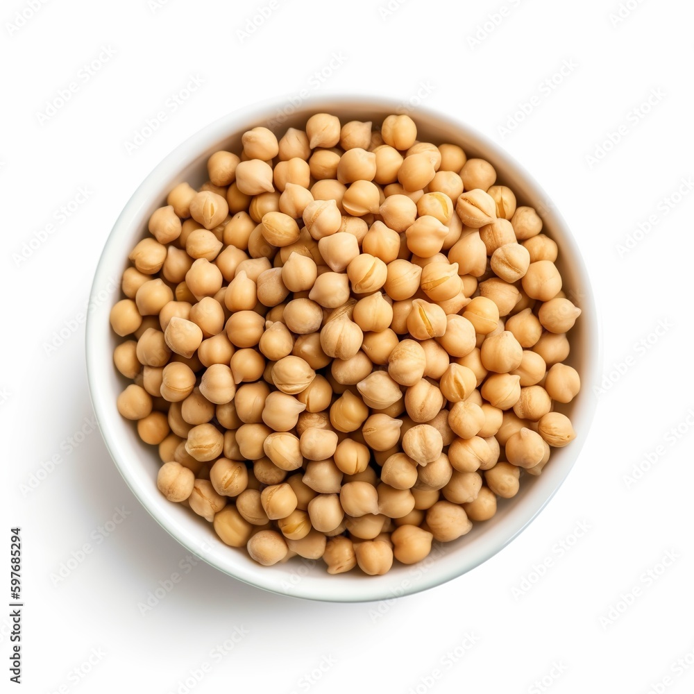 Chickpeas in their raw state on a white background. the top view Chickpeas in their raw state on a white background. the top view