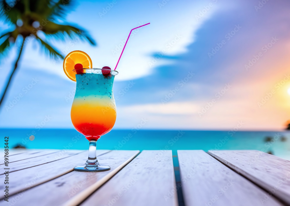 リゾートでのトロピカル ドリンク | Tropical drinks at the resort Generative AI - obrazy, fototapety, plakaty 