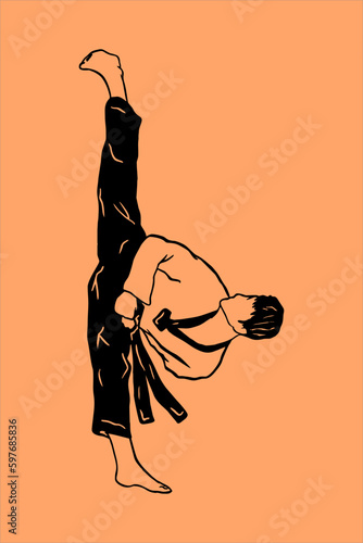 Fast kick fighting technique silhouette vector illustration. Modern and simple logo for karate,judo and martial art icon.