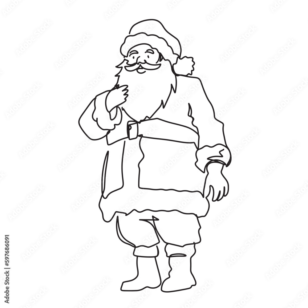 continuous line, one line Christmas Santa Claus simple line hand drawn illustration vector