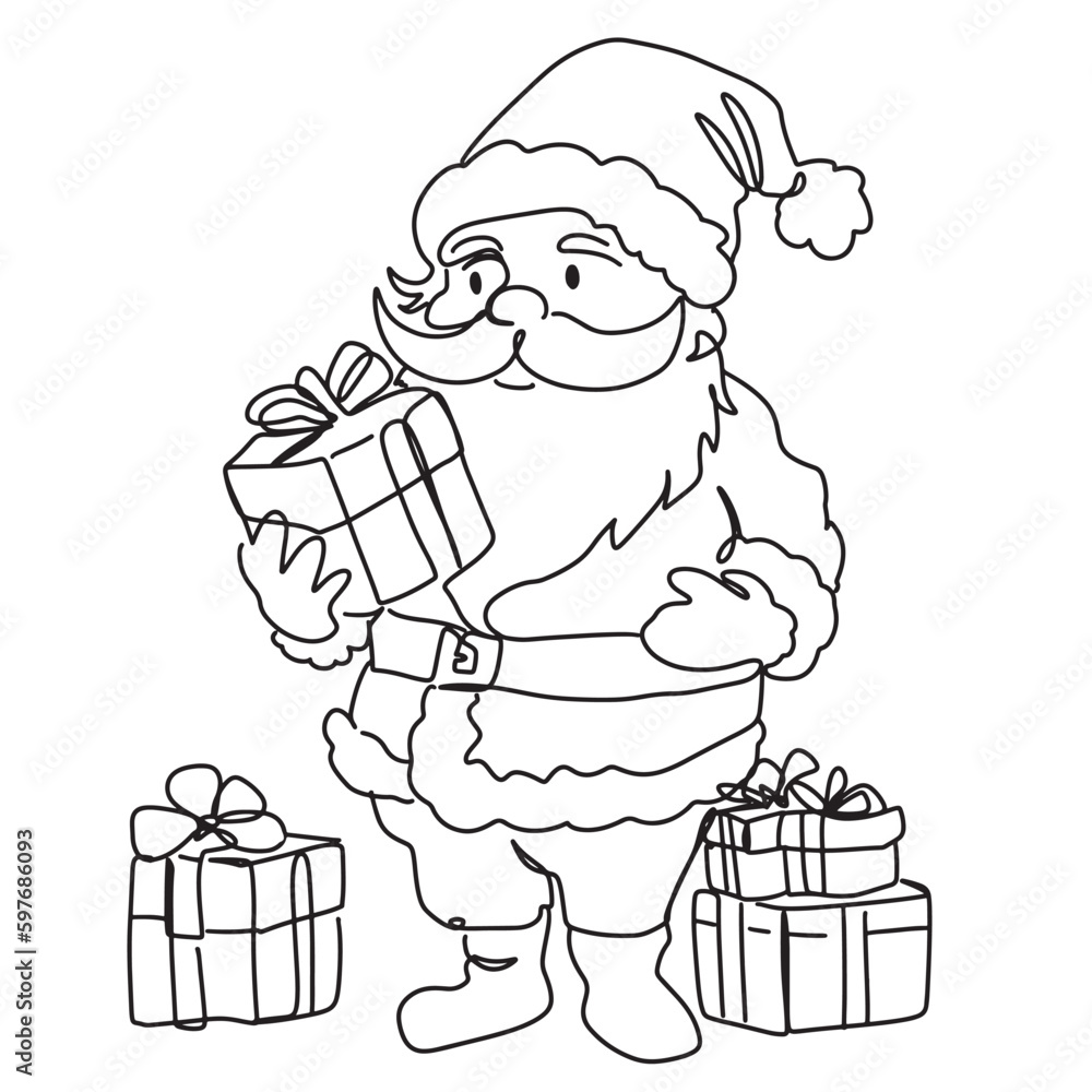 continuous line, one line Christmas Santa Claus simple line hand drawn illustration vector continuous line, one line Christmas Santa Claus simple line hand drawn illustration vector