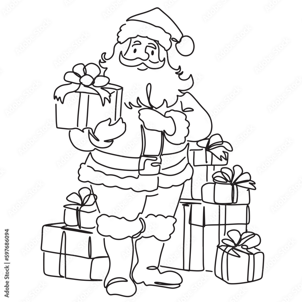 continuous line, one line Christmas Santa Claus simple line hand drawn illustration vector continuous line, one line Christmas Santa Claus simple line hand drawn illustration vector