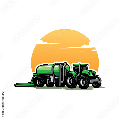 farm tractor with tanker trailer illustration vector image