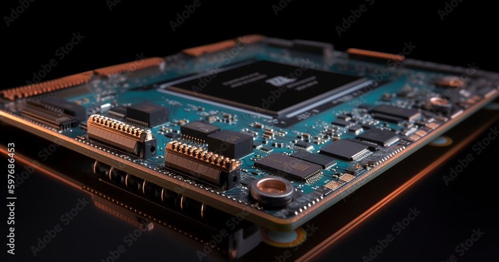 Fototapeta premium 5g on the phone showing various chips in the style of dark blackground. Generative AI.
