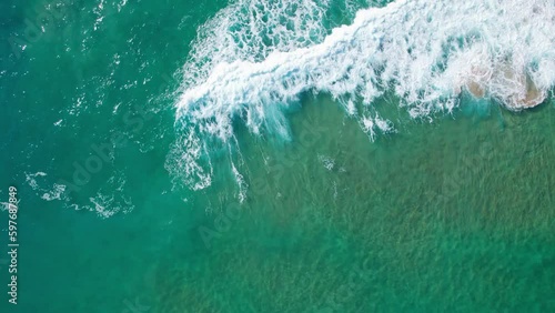 Wallpaper Mural Bright green blue ocean topview of waves washing upon shore from ocean sea waters. crashing white waters. Torontodigital.ca