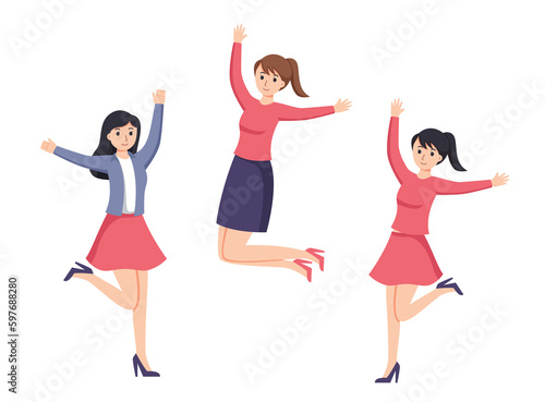 group of woman happy dance movements