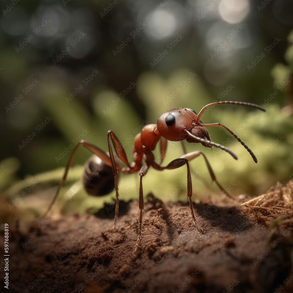 On a hot summer day in a wooded area, a large ant was observed. Generative AI.
