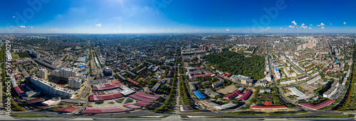 Krasnodar, Russia - August 29, 2020: Square on Krasnaya street. Aerial view. Summer. Panorama 360 © nikitamaykov