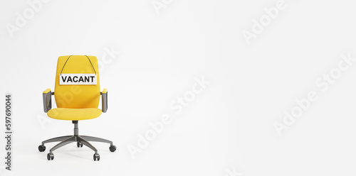 Yellow armchair with vacant signboard on empty white background