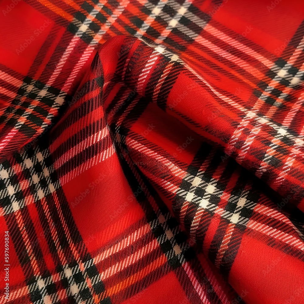 Tartan fabric or background in red. Generative AI.