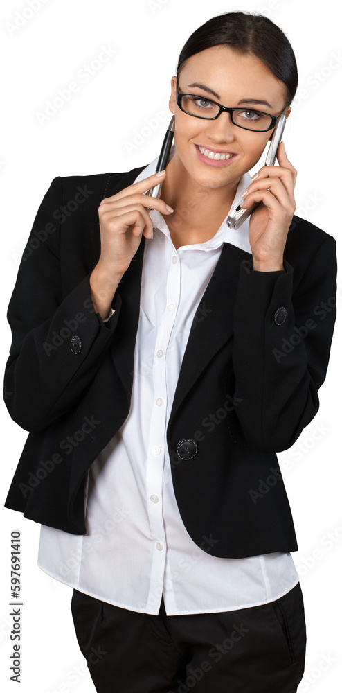 Friendly Businesswoman Talking on Phone - Isolated Friendly Businesswoman Talking on Phone - Isolated