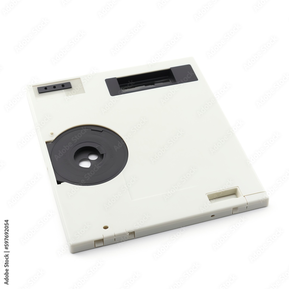 Fototapeta premium A 3.5-inch floppy disk or diskette is depicted on a white background, Generative AI.