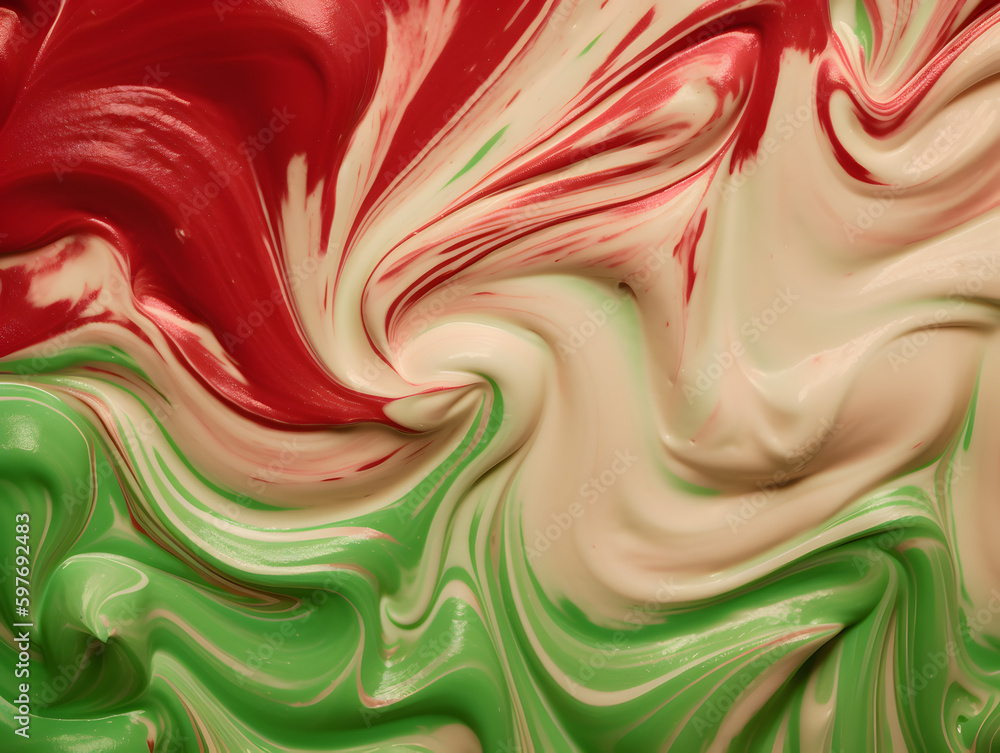 Fototapeta premium Green, neutral brown and red colored milky velvet cream texture background.