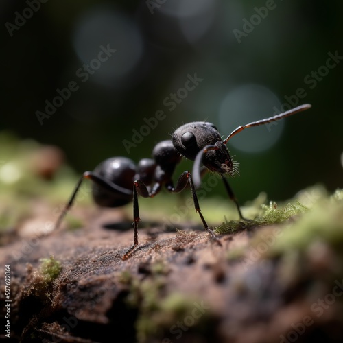 A powerful ant was seen on a summer day in a woodland, Generative AI.