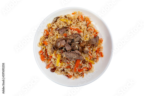 Photography isolated pilaf ( plov), uzbek pilaf for menu& Oriental cuisine