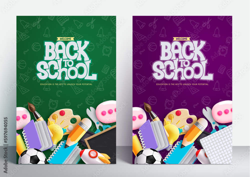 Back to school vector set design. Back to school greeting text with ...