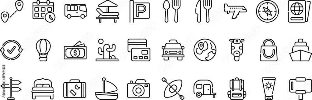 Travel Icon Pack With Outline Style Simple Travel Icon Pack With Outline Style Simple