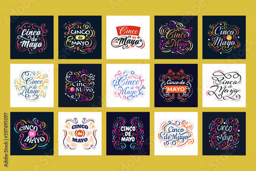 Set of Cinco de Mayo Lettering. Usable for Poster, Banner, Sticker, Label, Card, and T Shirt Designs