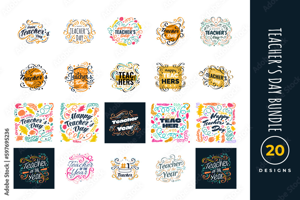 Happy Teachers Day Lettering Collection with Hand Drawn Style. Usable for Poster, Banner, Print, Sticker, Label, Card, and T Shirt Designs