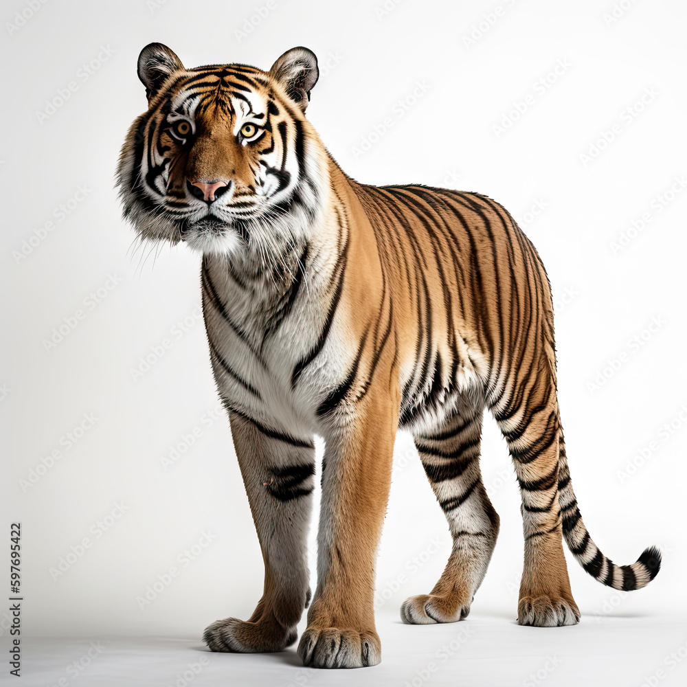 Bengal Tiger Full Body on White Background - Made with Generative AI