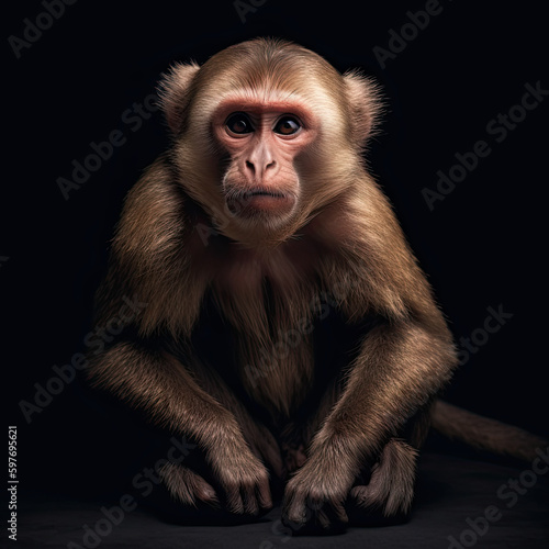 Capuchin Monkey Full Body on Black Background - Made with Generative AI