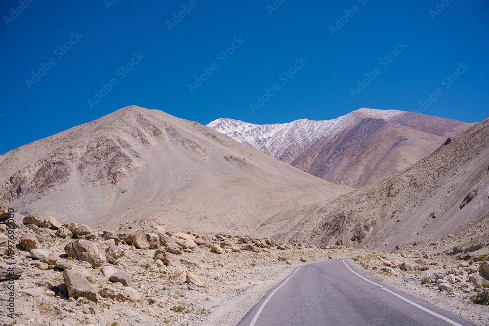 mountains and blue sky, beautiful scenery on the way to Pangong lake, Ladakh, India