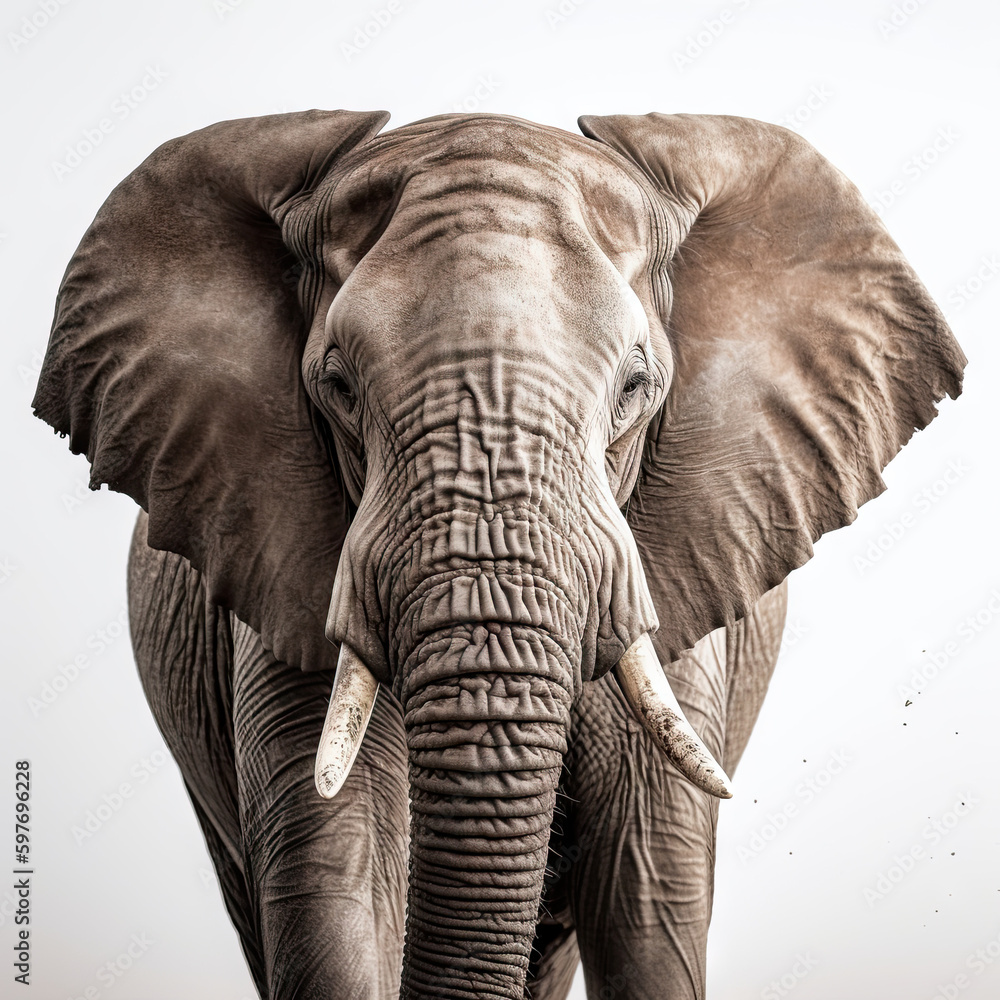 Elephant Portrait on White Background - Made with Generative AI