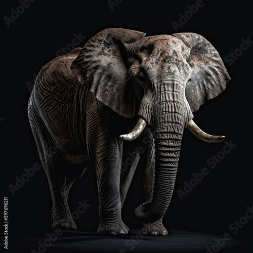 Elephant Full Body on Black Background - Made with Generative AI