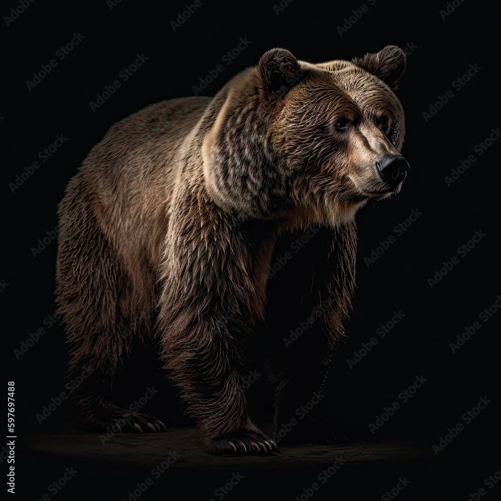 Grizzly Bear Full Body on Black Background - Made with Generative AI