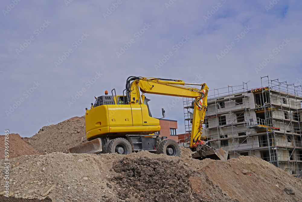 On the construction site during the development of a new residen On the construction site during the development of a new residen