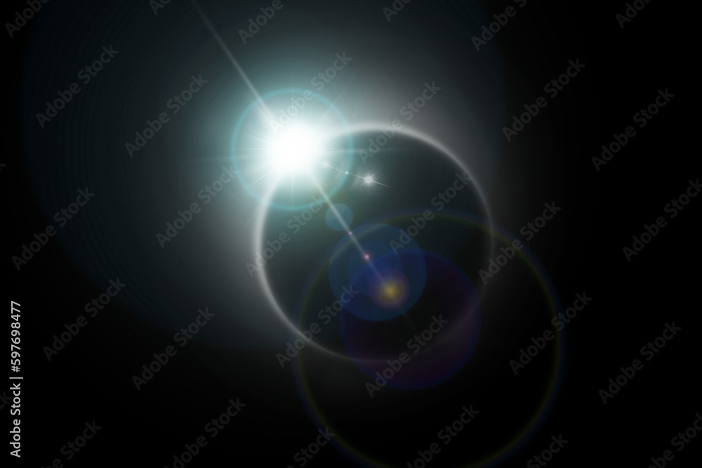 Abstract shiny spotlight background with copy space. Sun and sky backdrop with light flare. Illustration concept for graphic design, banner, poster, website, presentation or wallpaper.